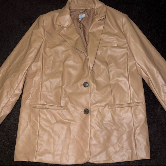 A New Day Women's Brown Faux Leather Blazer Jacket- Size Xl - Picture 3 of 10